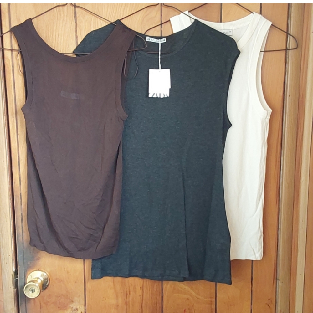 Zara Women's Tank Tops - Brown, Gray, and White Bundle